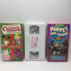 Vintage Set 3 VHS Children Favorite Christmas Treasure Muppet Sing-Along Barney